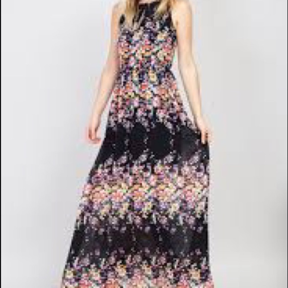 D&F New Collection Maxi Multi Color Black Dress